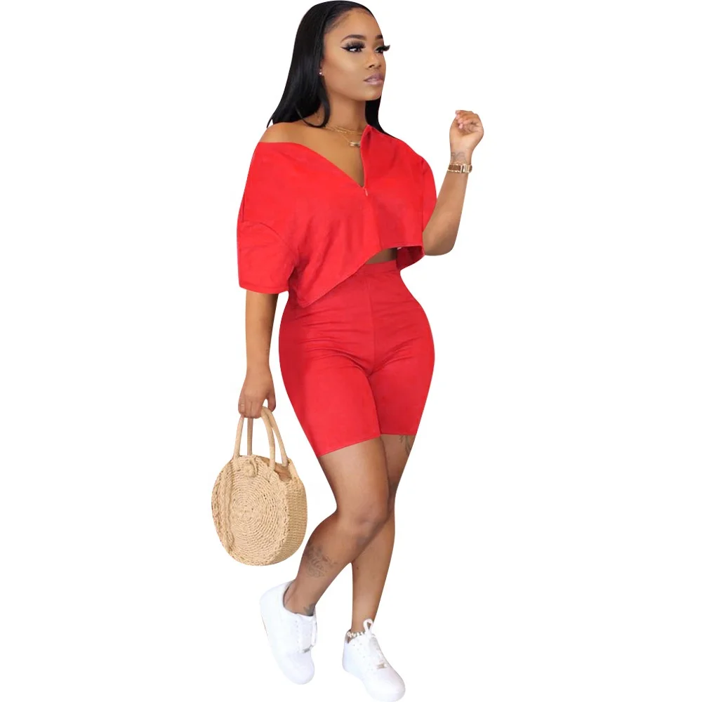 

Women's ladies 2 Piece Outfit - Casual Short Sleeve T-Shirts Bodycon Short scrop tops Set Jumpsuit Rompers shirts, As pictures