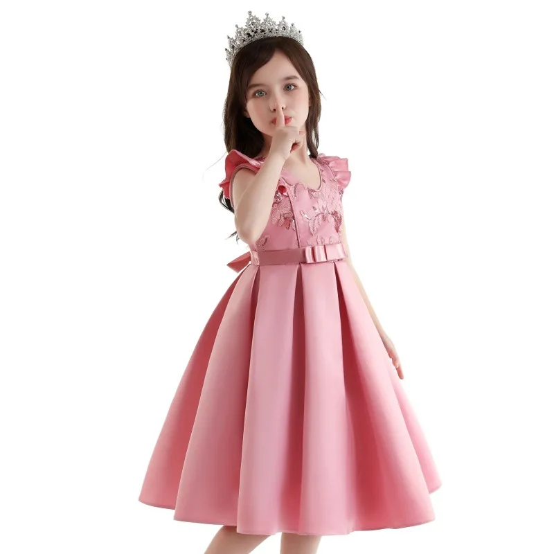 

Kids Party Gown Flower baby Tutu Princess Dress With bead Knee length Birthday Clothing Girl Dress