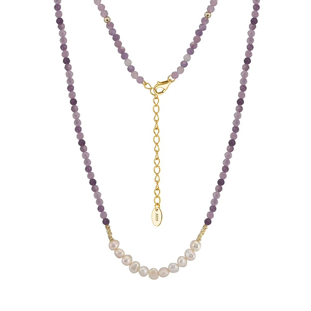 MPN04 Gold Beaded Choker New Arrival 925 Sterling Silver Natural Freshwater Pearl with Purple Mica Adjustable Necklace for Women
