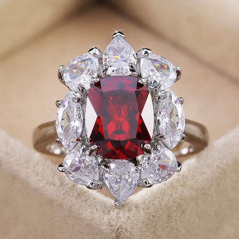 

Women Rings White/Red Cubic Zircon Anniversary Gift for Lover Graceful Lady Party Finger Rings Classic Jewelry