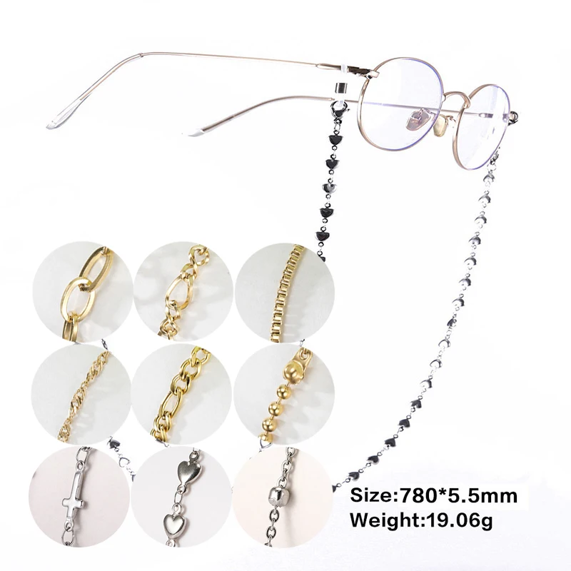 

Glasses Chain Stainless Steel Singapore Chain Women Sunglasses Ball Eyeglasses Holder Strap Sunglasses Box Chain Gold, As shown
