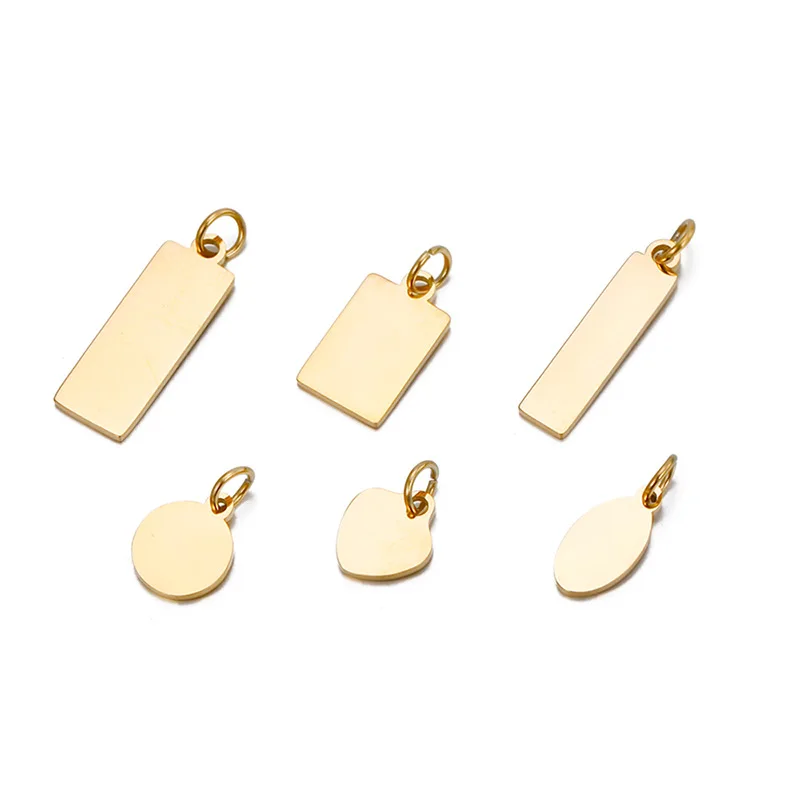 

Custom Logo Blanks Charm Round Oval Extend Chain Tags Stainless Steel Gold Pendant Charms for Necklace Bracelet Making