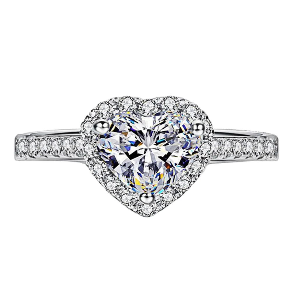 

Diamond Heart Shape CZ Solitaire Sterling Silver Anniversary Bridal Promise Rings for Her