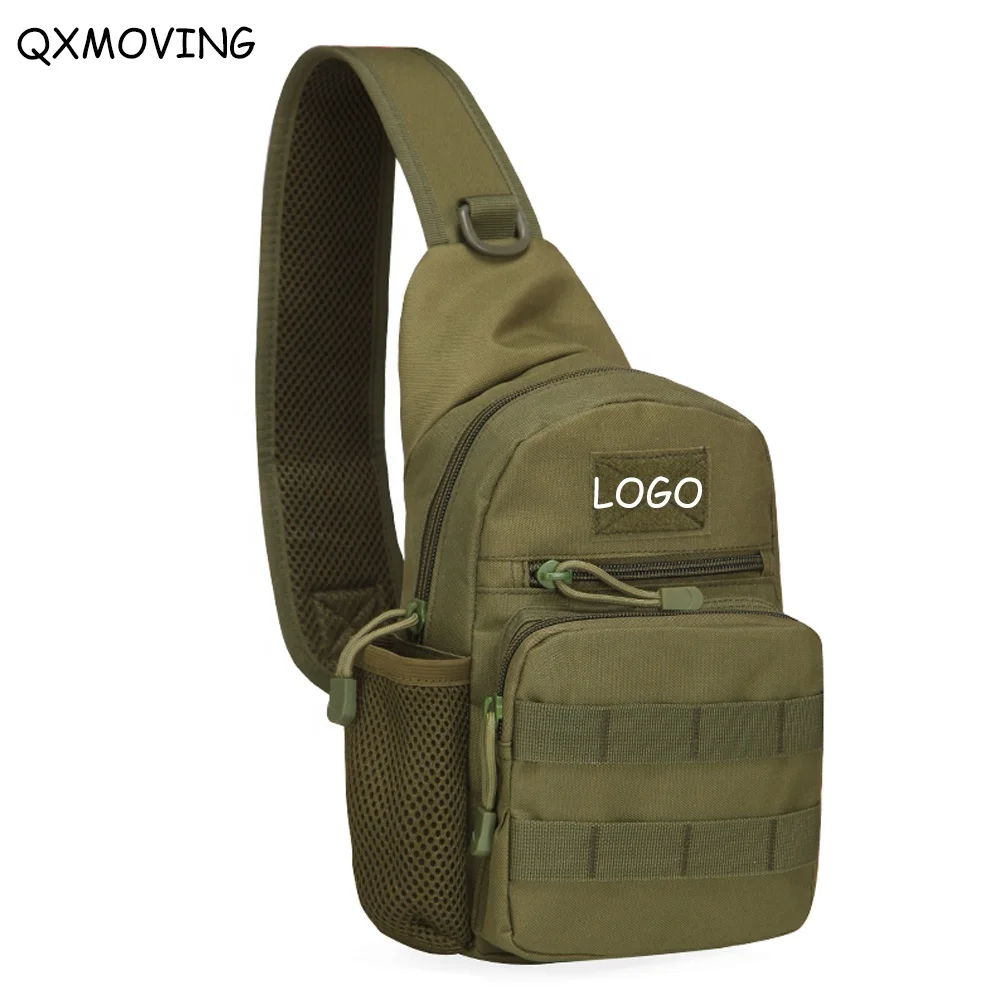 

QXMOVING Cycling Camping Hiking Outdoor Sport camouflage Molle Military Tactical Sling Shoulder Bag With Water Bottle Holder, Black ,green, khaki