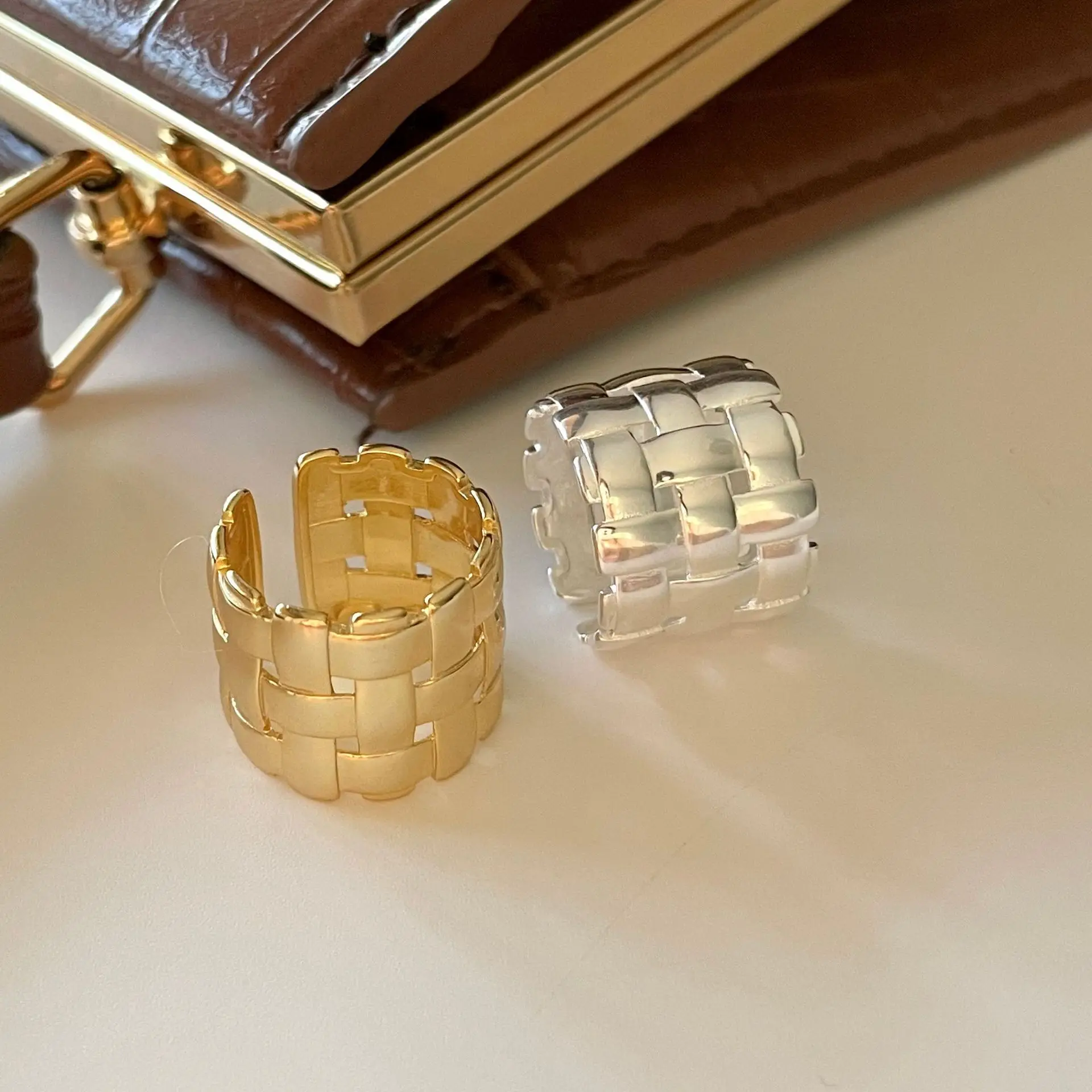 

VIANRLA 925 sterling silver Weave design thick band gold ring
