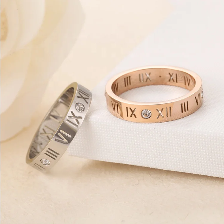 

Popular Personality Roman Numeral 18k Rose Gold Titanium Steel Ring, Black, blue, silver, gold, rose gold, customized