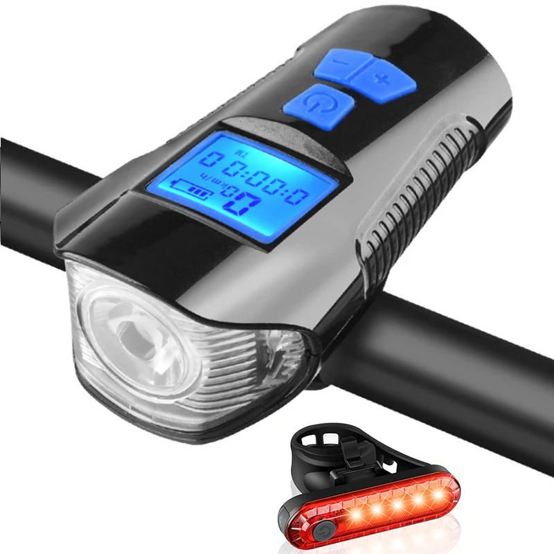 

Hot Sale Powerful High Lumens Waterproof 4 Modes 3 In 1 Led USB Rechargeable Front Tail Bicycle Bike Light With Horn