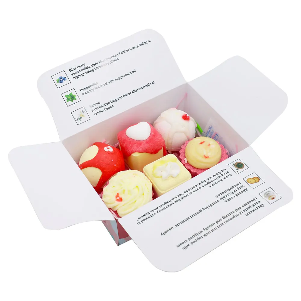 
Hot sale private label organic kids press shower bombs fizzy hemp bath boxes packaging CBD cupcake bath bomb gift set 