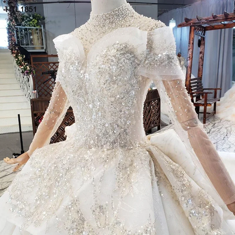 

Jancember HTL1851 Luxury Elegant Long Sleeve High Neck Wedding Dress Bridal, Ivory