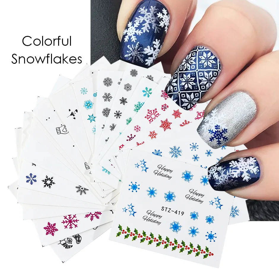 

30 Sheets 2022 New Winter Snowflake Bell Elk Watermark Nail Decals color 3D Christmas Nail Sticker Set, Colorful