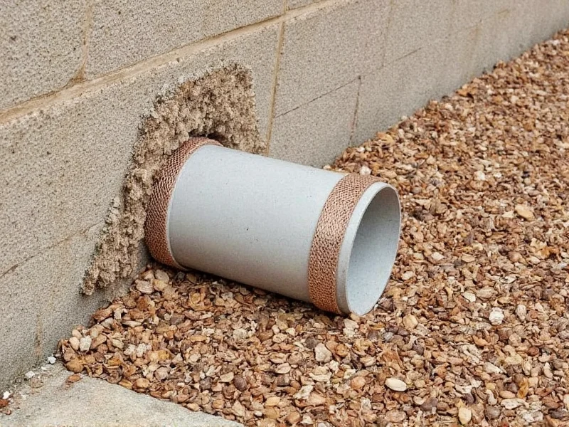 Sealing pipe entry points with copper mesh and caulk