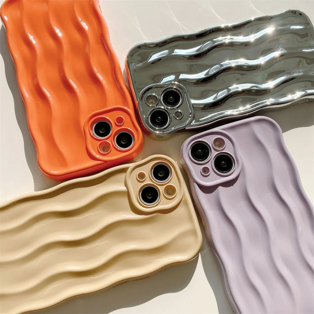 

New Trendy Camera Lens Protector Curly Wave Cell Phone Case For iPhone 14 Pro Max 13 12 11 Protective Cover Cheap