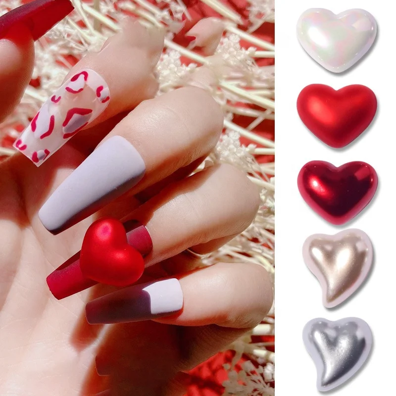 

Paso Sico Dual Purpose Popular DIY Handmade Bearing Button Rotating Love Heart Pearls 2 Sizes Nail Art Designs Valentine's Day