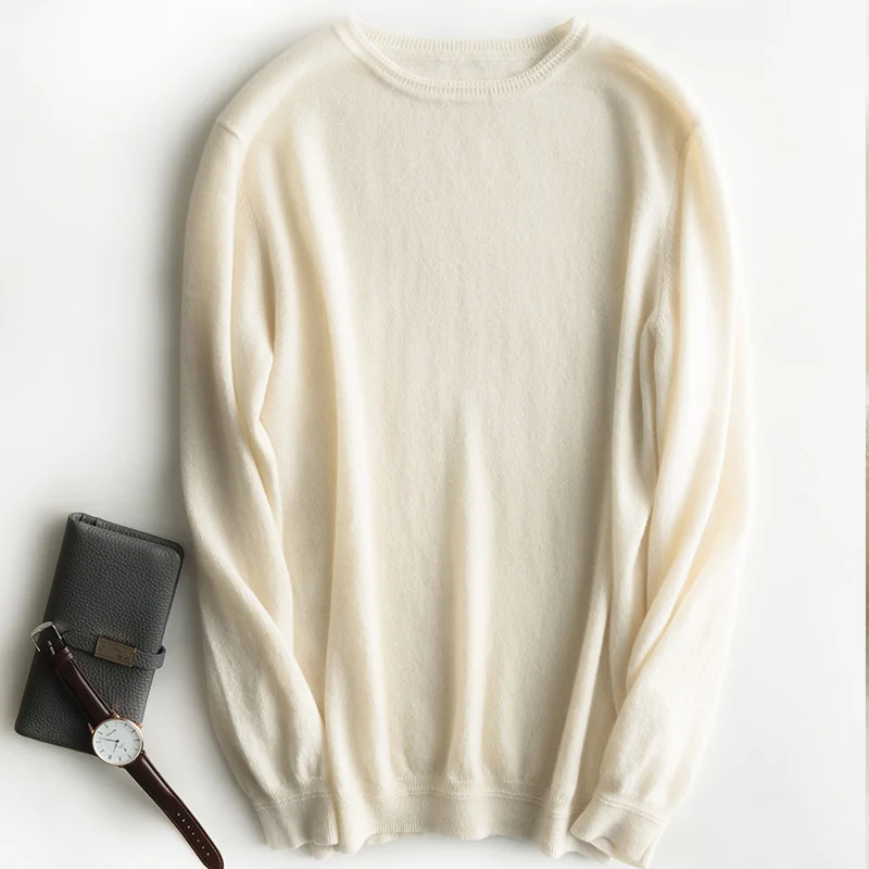 

100% Worsted Cashmere Organic Cashmere Crew Neck Oversized Men Sweaters