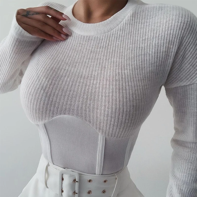 

s307a New style solid color women top+round neck long sleeve high waist monochrome T-shirt top, Blue