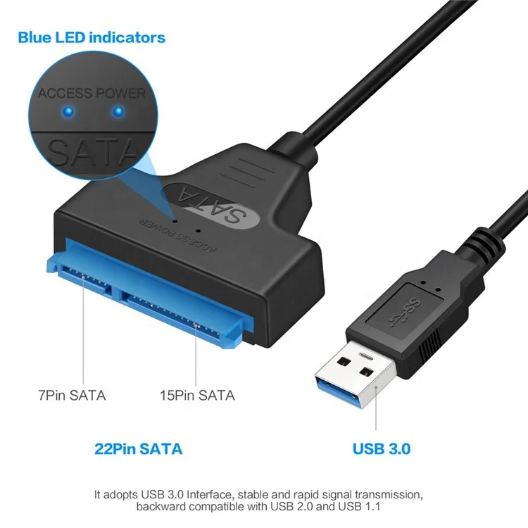 

USB 3.0 SATA III Hard Drive Adapter Cable, SATA to USB Adapter Cable for 2.5 inch SSD & HDD, Support UASP, 9 inch