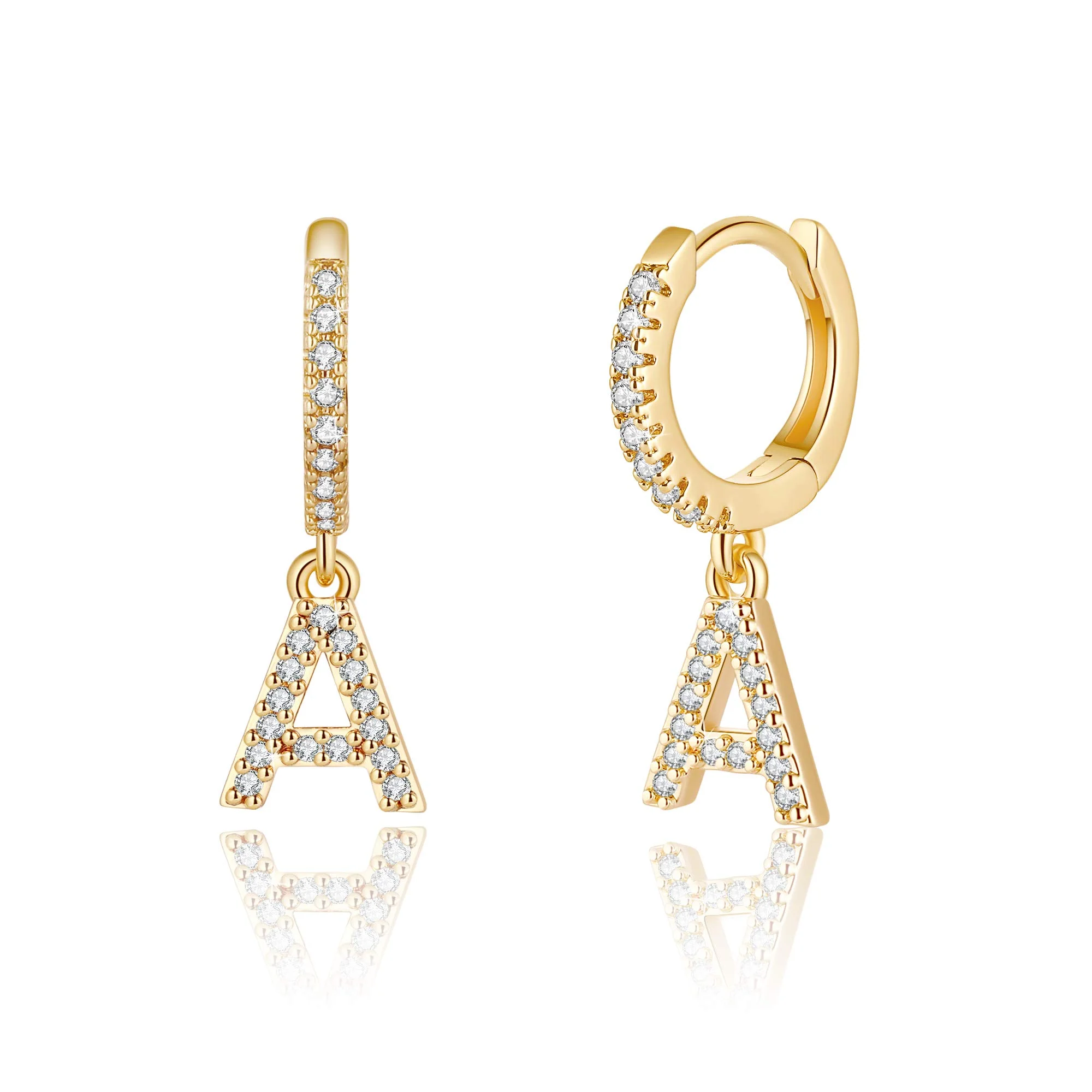 

26 English letters micro inlaid crystal zircon gold plated jewelry popular earrings for women girls