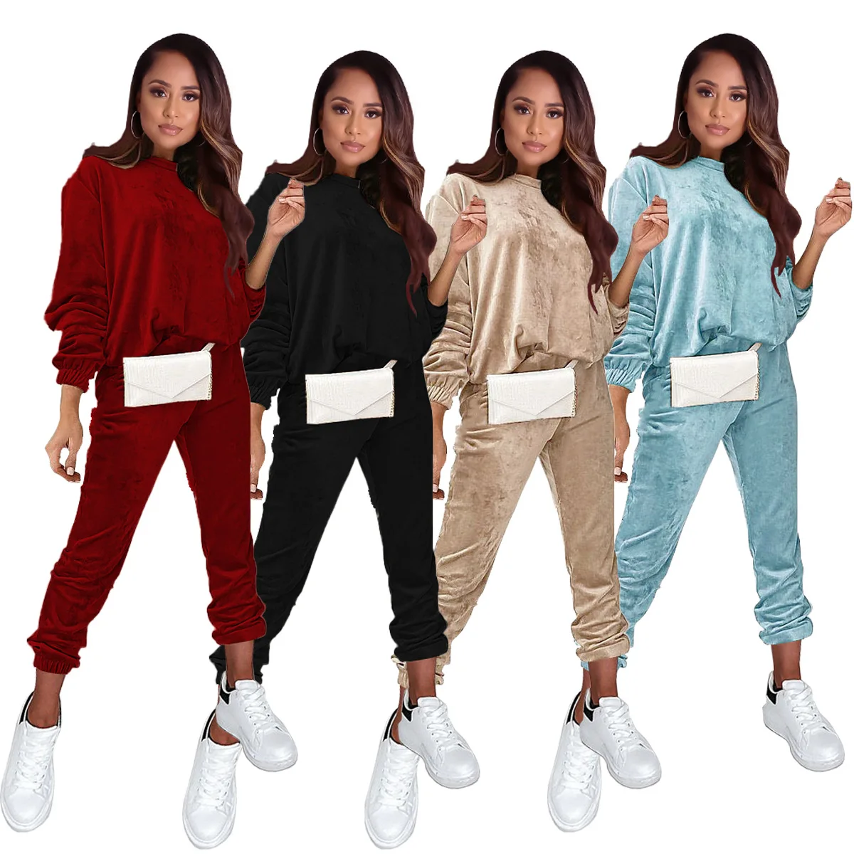 

Women S 2 Two Piece Fall Velvet Women Two Peice Track Suit Stretch Ladies Velvet Two 2 Piece Sport Outfit Long Sleeve Woman Set