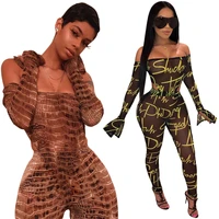 

B91104 2020 Women sexy see through jumpsuits women 2020 off shoulder long sleeve sleeve bodycon jumpsuit women rompers 2020