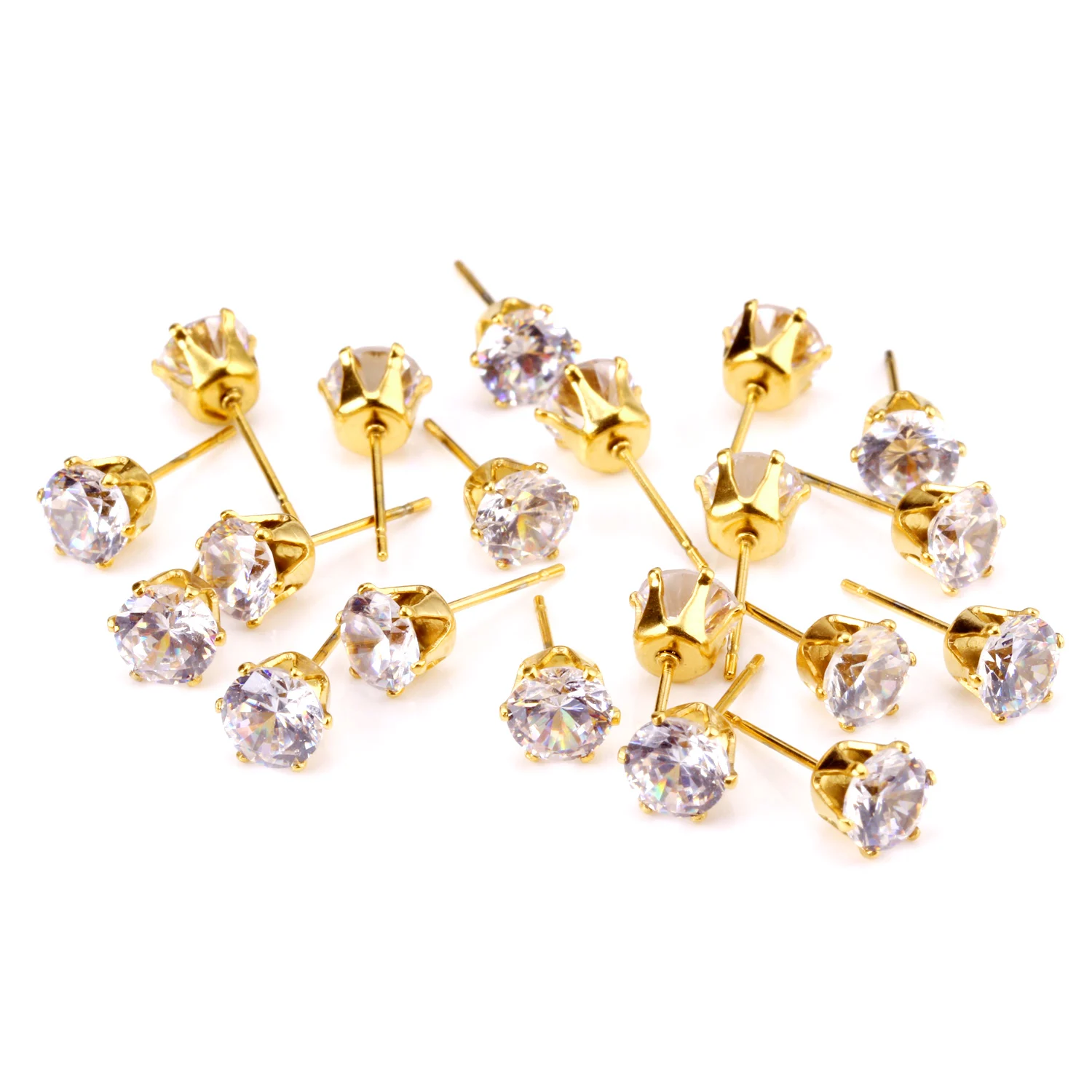 Fashion 18k Gold Plated White Zircon Fake Diamond Jewelry Stud Earrings