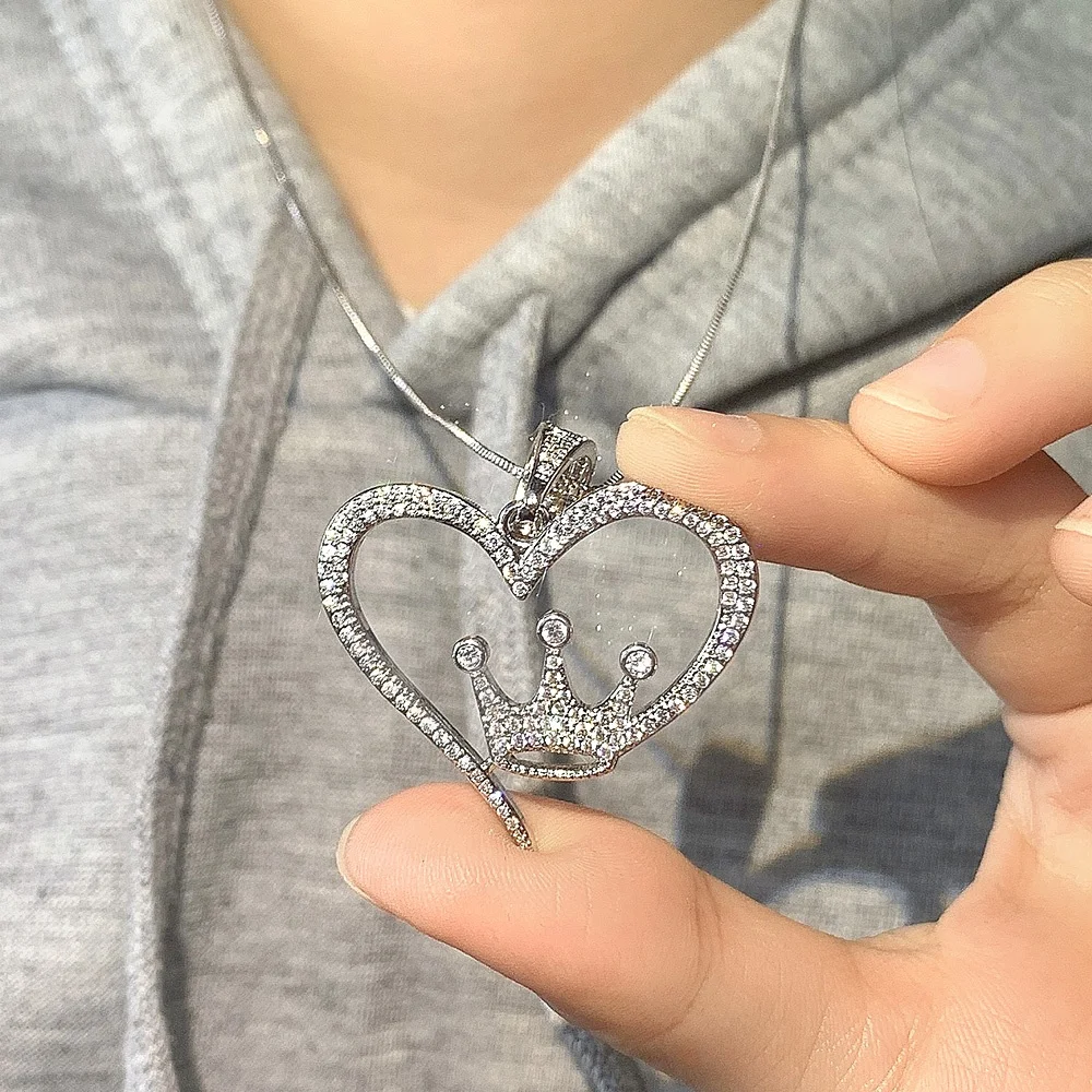 

Elegant Gold Plated Jewelry Necklace CZ Diamond Crown Heart Necklaces