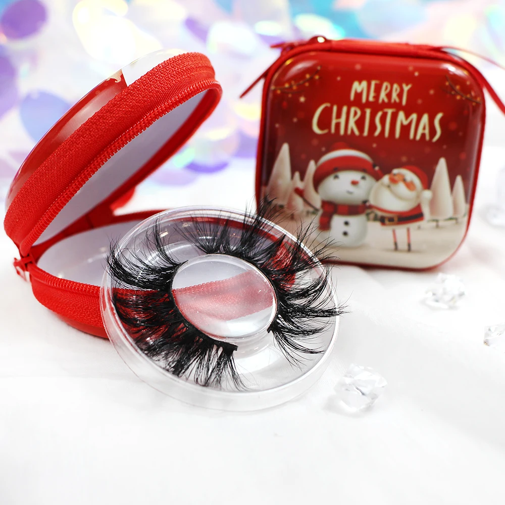 

2021Christmas lashes boxes ball mink lashes3d wholesale vendor 25mm 3d mink eyelashes, Nature black