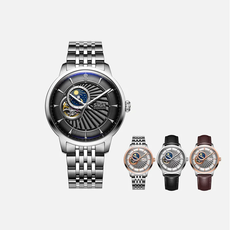 

SAGA 13703 Luxury Highest Quality Mens Skeleton Stainless Steel Full Automatic Mechanical Watches With Japanese Movement