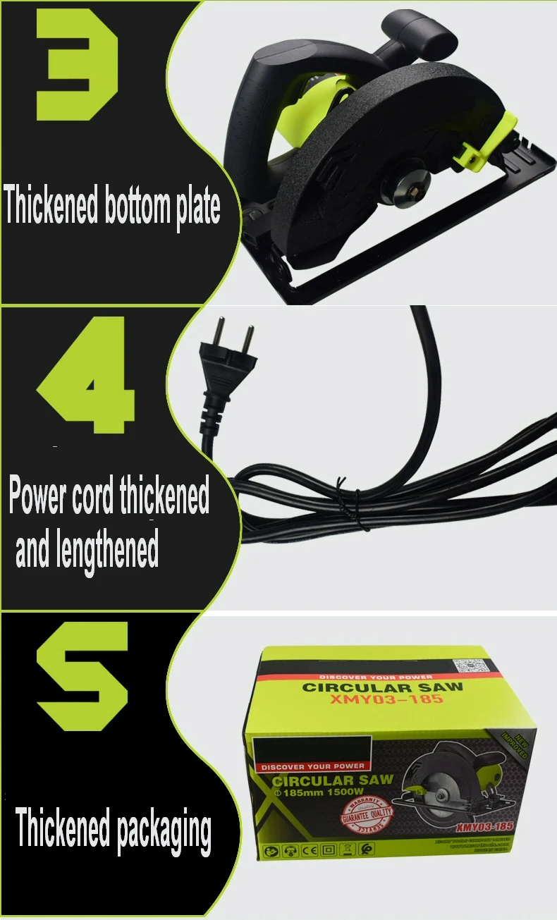 
1500W 185Mm 6000Rpm Wood Cutting Circular Saw Electric Power Tools 