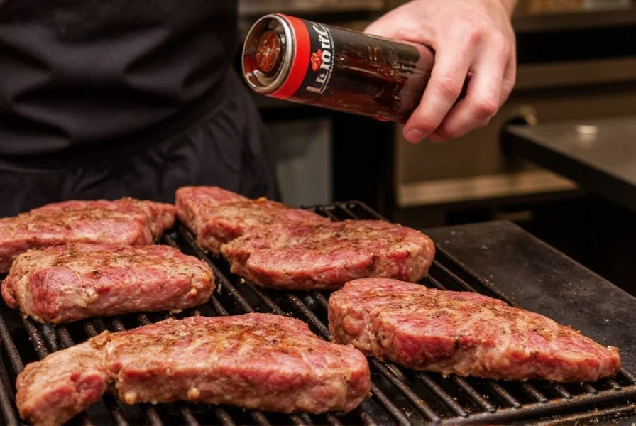 Chef appliquant précisément l'assaisonnement sur un steak