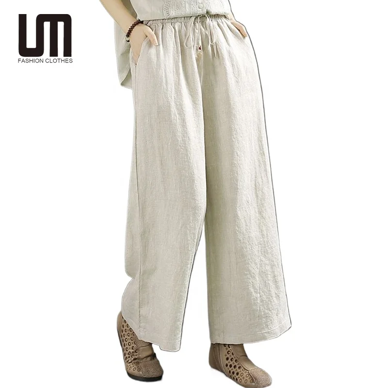 Liu Ming Oem Odm Latest Products Spring Autumn Solid Color Casual Straight Pants Wide Leg Trousers for Women