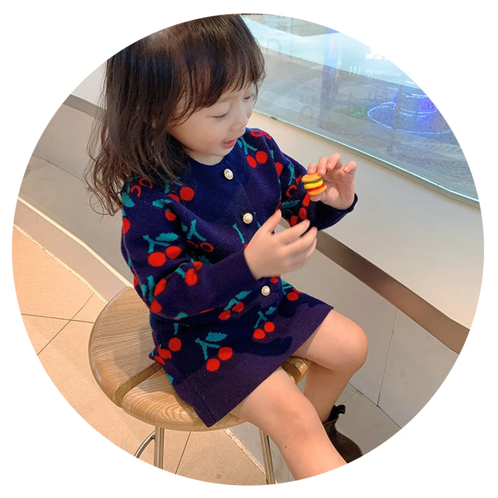 

Girls' long-sleeved cardigan sweater and skirt 2 piece suits purple color kids clothing sets