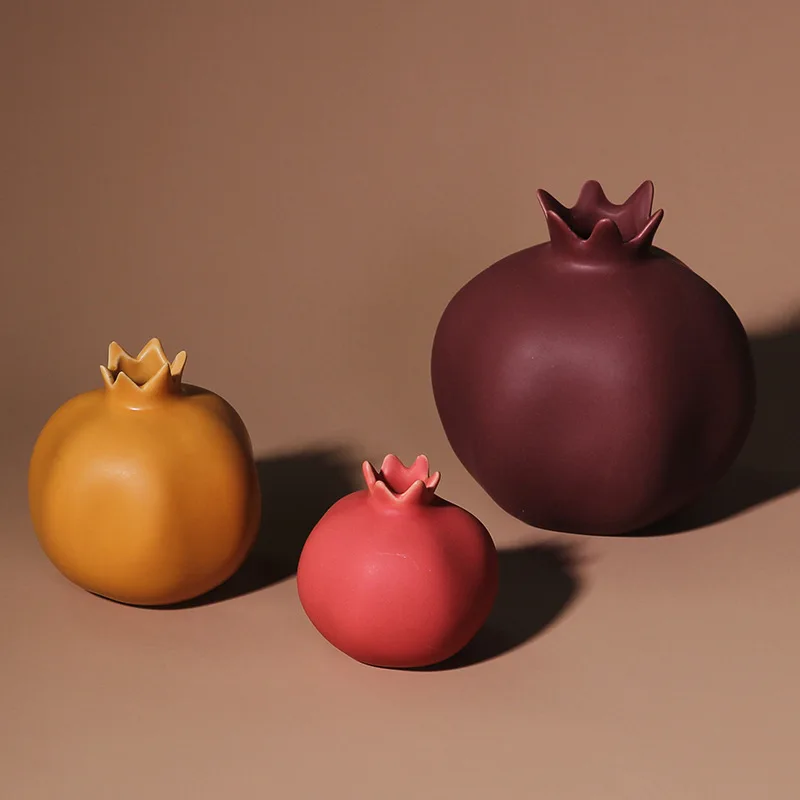 

Ins Minimalist Creative Home Decor Morandi Color Matte Ceramic Ball Pomegranate Planter Ornament Porcelain Flower Vase