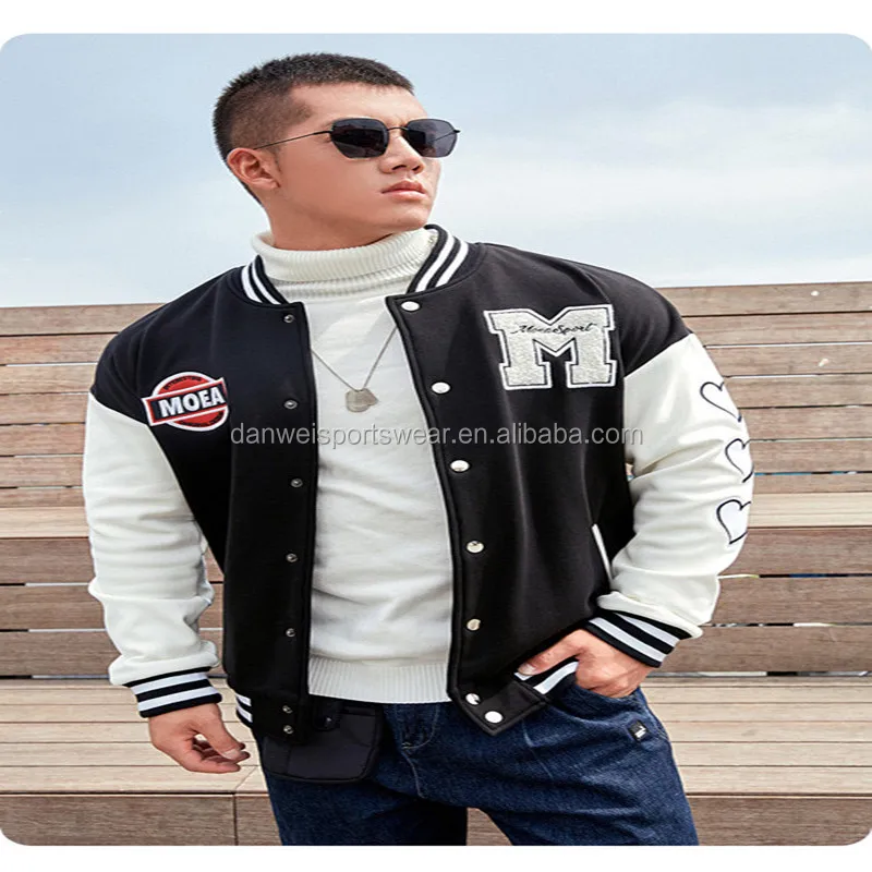 

cotton fleece winter oversized college custom brand bomber baseball jacket sew on button