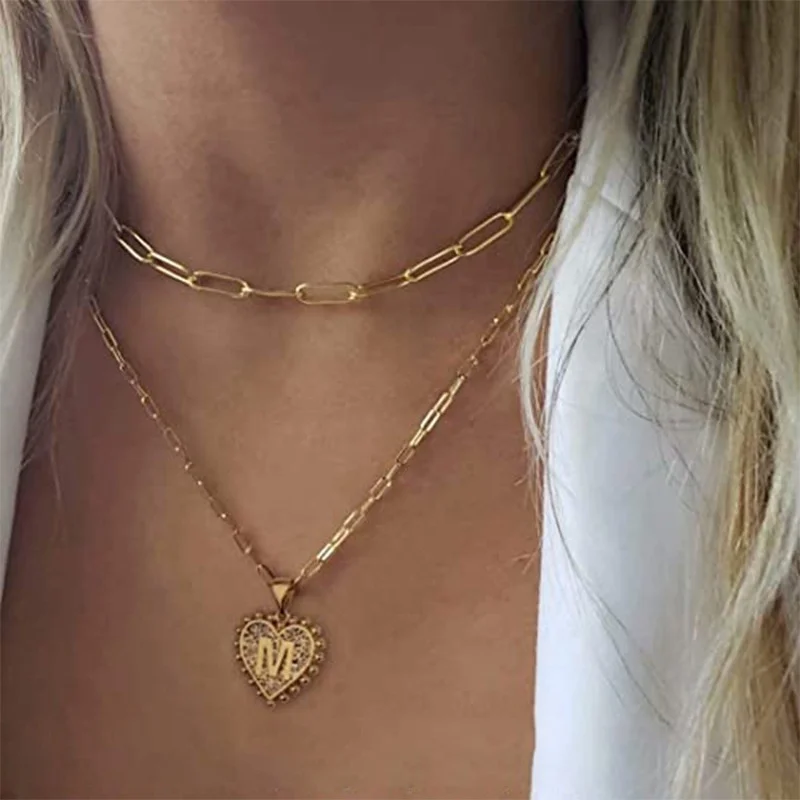 

Amazon Hot Sell Birthday Gift Gold Filled Letter Heart Choker Necklace Gift for Women Necklace Jewelry, Picture shows