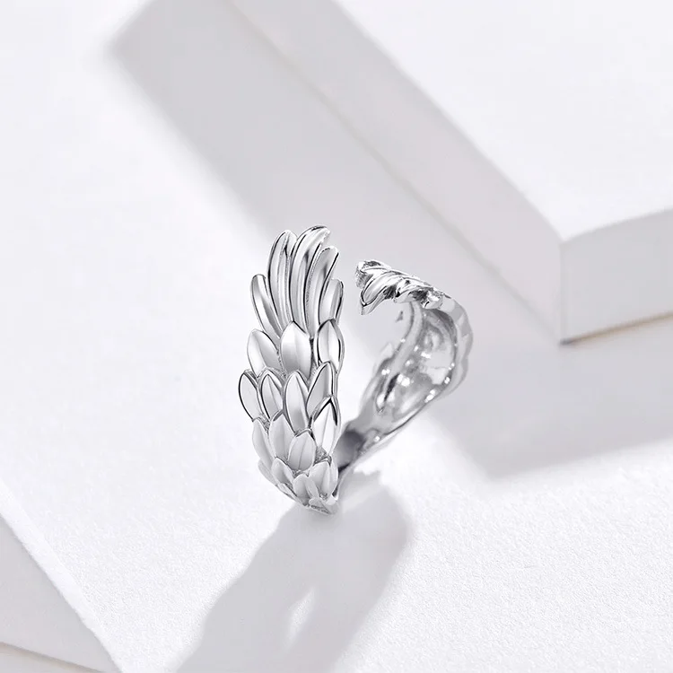 

Latest silver ring design simple handmade wing adjustable silver ring women, Silver color