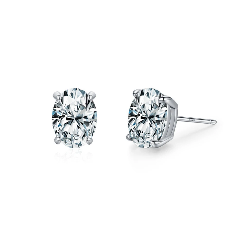 Minimalist Girls Fashion Jewelry Claw Setting S925 Sterling Silver Oval Shape Top CZ Single Zircon Studs Earrings for Women