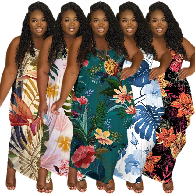 

2022 Summer New Arrivals Plus Size Casual Womens Clothing Hawaiian Floral Print Oversize Lady Victorian style Beach Maxi dresses