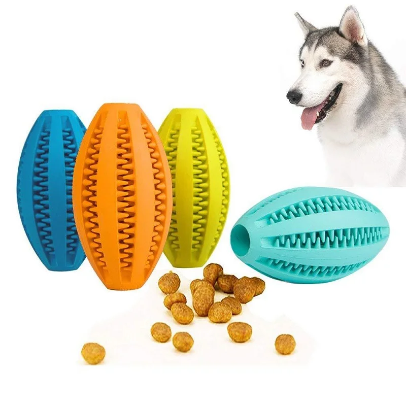 

Manufacturer Wholesale Multi-colors Oval Rubber Pet Dog Feeder Lead Food Ball Interactive Toys