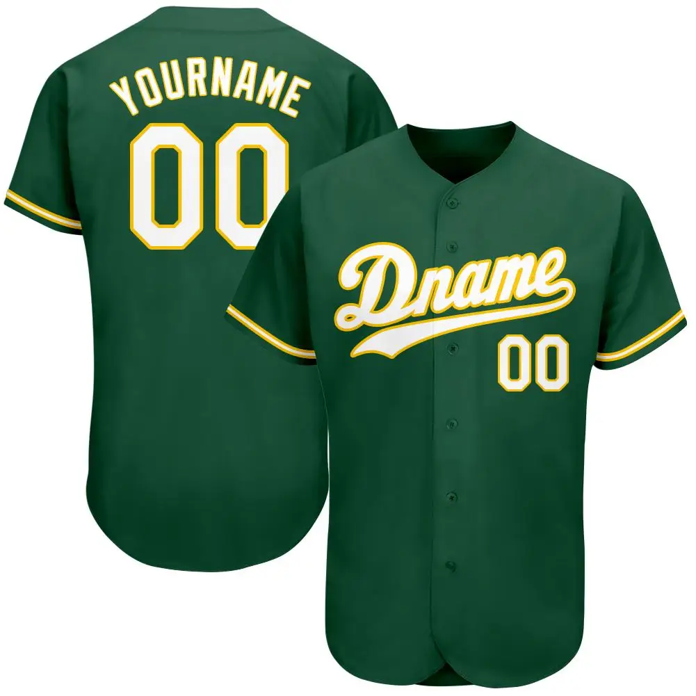 

Custom Kelly Green White-Gold Authentic STITCHED Embroidery Baseball Jersey Men Kids Women
