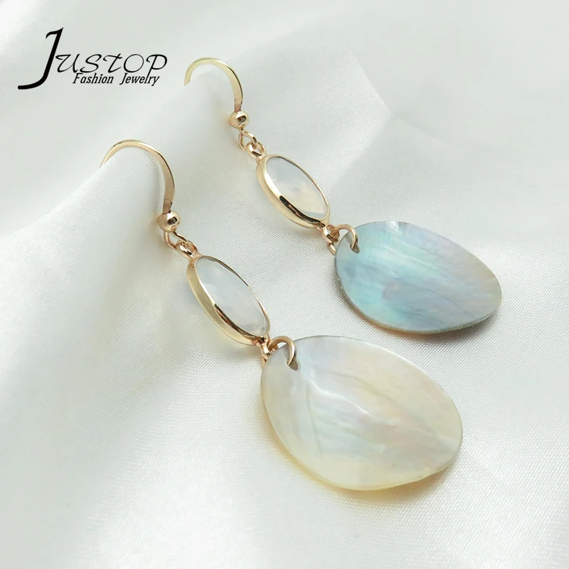 

Handmade natural shell pendant clear crystal hook earrings for women