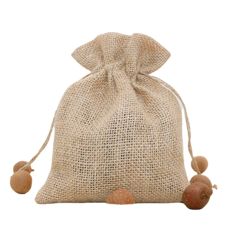 

China small jute bag personalized Soft Hemp Burlap gift packaging drawstring jute bag, Many colors