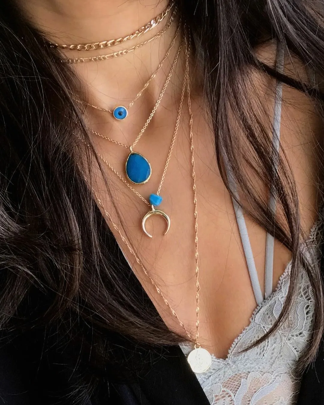 

2020 Multilayers Bohemian Necklace For Women Girls Blue Water Drop Crystal Eye Pendant Necklace Fashion Jewelry Gifts