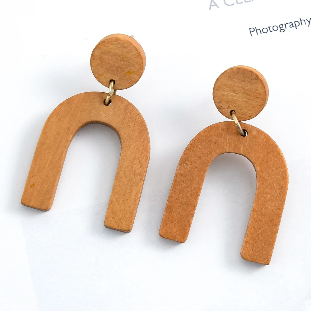 

Wholesale Trendy 2020 Women Jewelry Gold Plated Geometry wooden earrings Jewelry, Wood