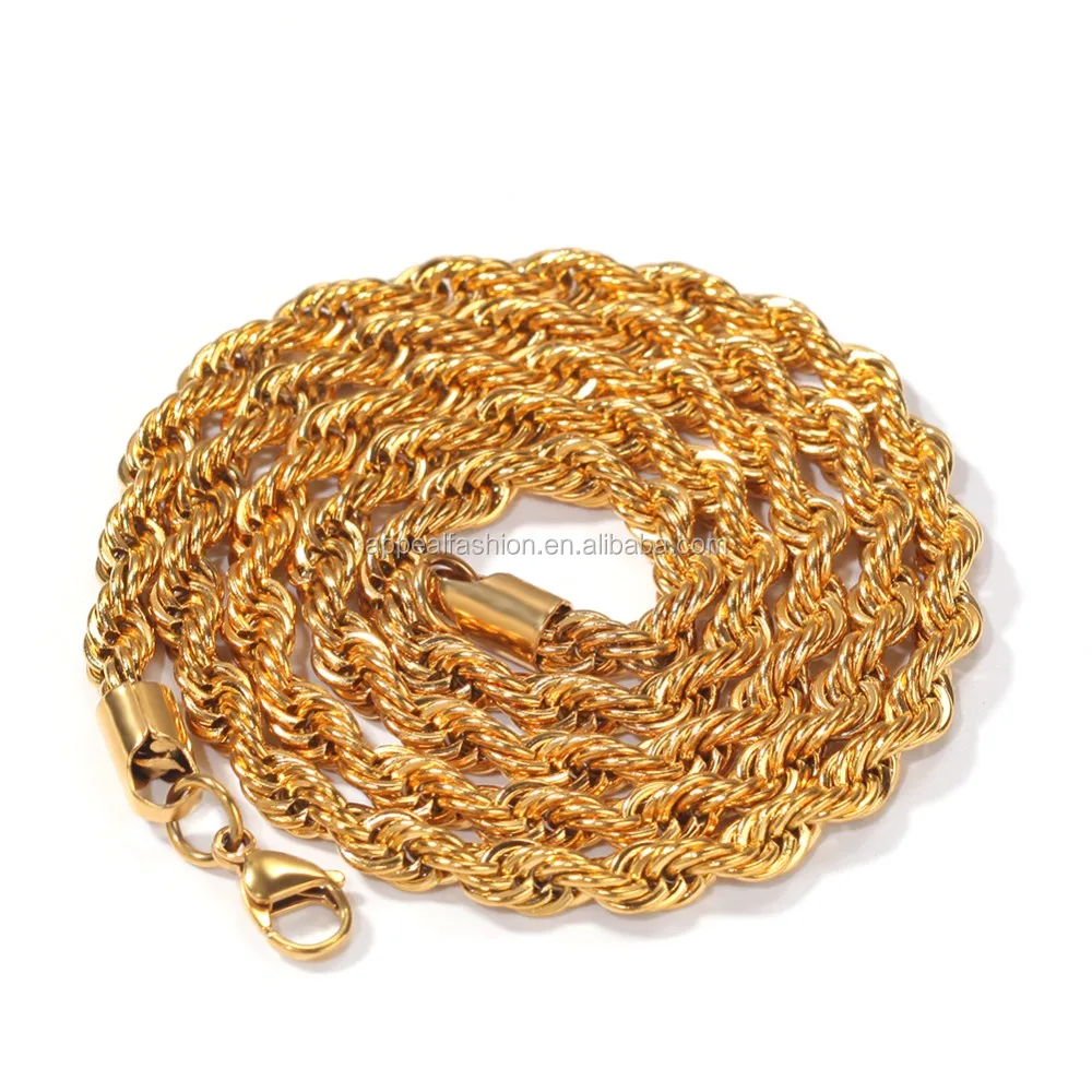 Wholesale 6mm Rope Chain Stainless Steel Twist Chain Pvd Gold Plated