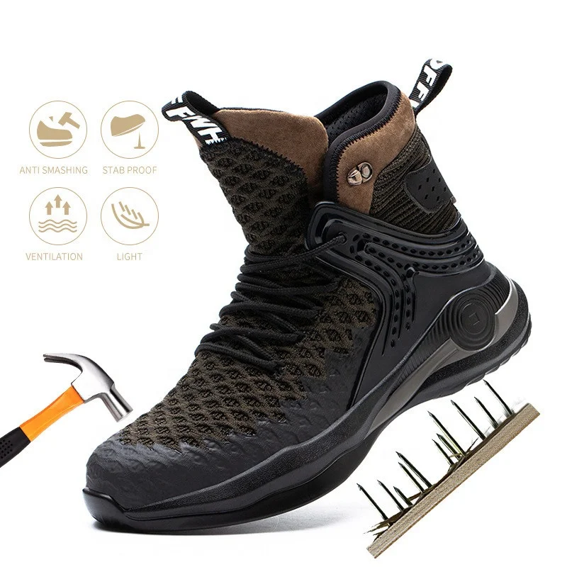 

2021 winter high-cut protective shoes men Anti-smashing and anti-piercing safety shoes flying woven lightweight work shoes man, Picture