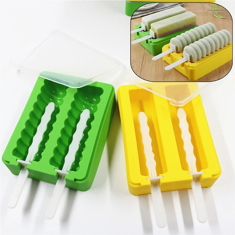 

2 Cavities Silicone Ice Cream Mold With Plastic Sticks DIY Homemade Popsicle Mold Dessert Ice Pop Lolly Maker Reusable Tools, Blue,green,red,yellow