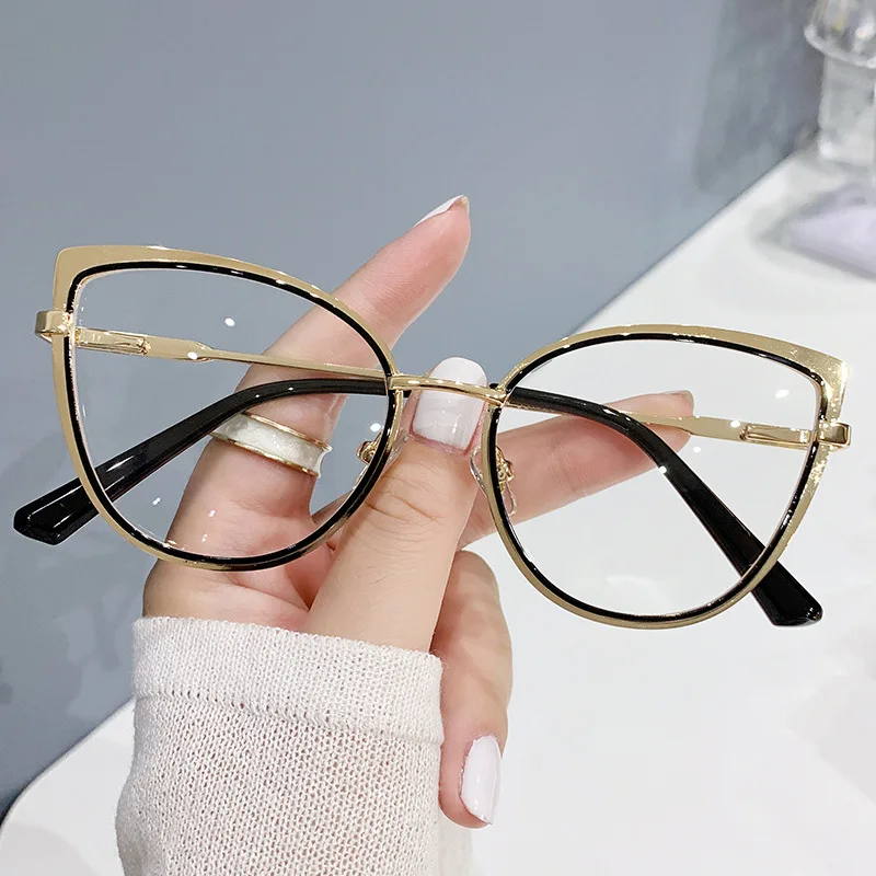 

8327 Vintage Anti Blue Light Cat Eye Glasses Trendy Metal Optical Glasses Frame Women Designer Eyeglasses Frame