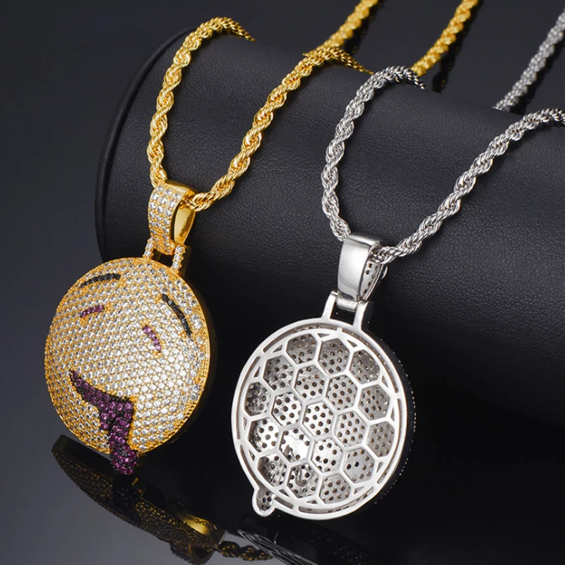 

Custom Your Own Women Men Gold Lovely Cute Christmas Gifts Zircon Emotion Emoji Charm Pendant, White/yellow/rose