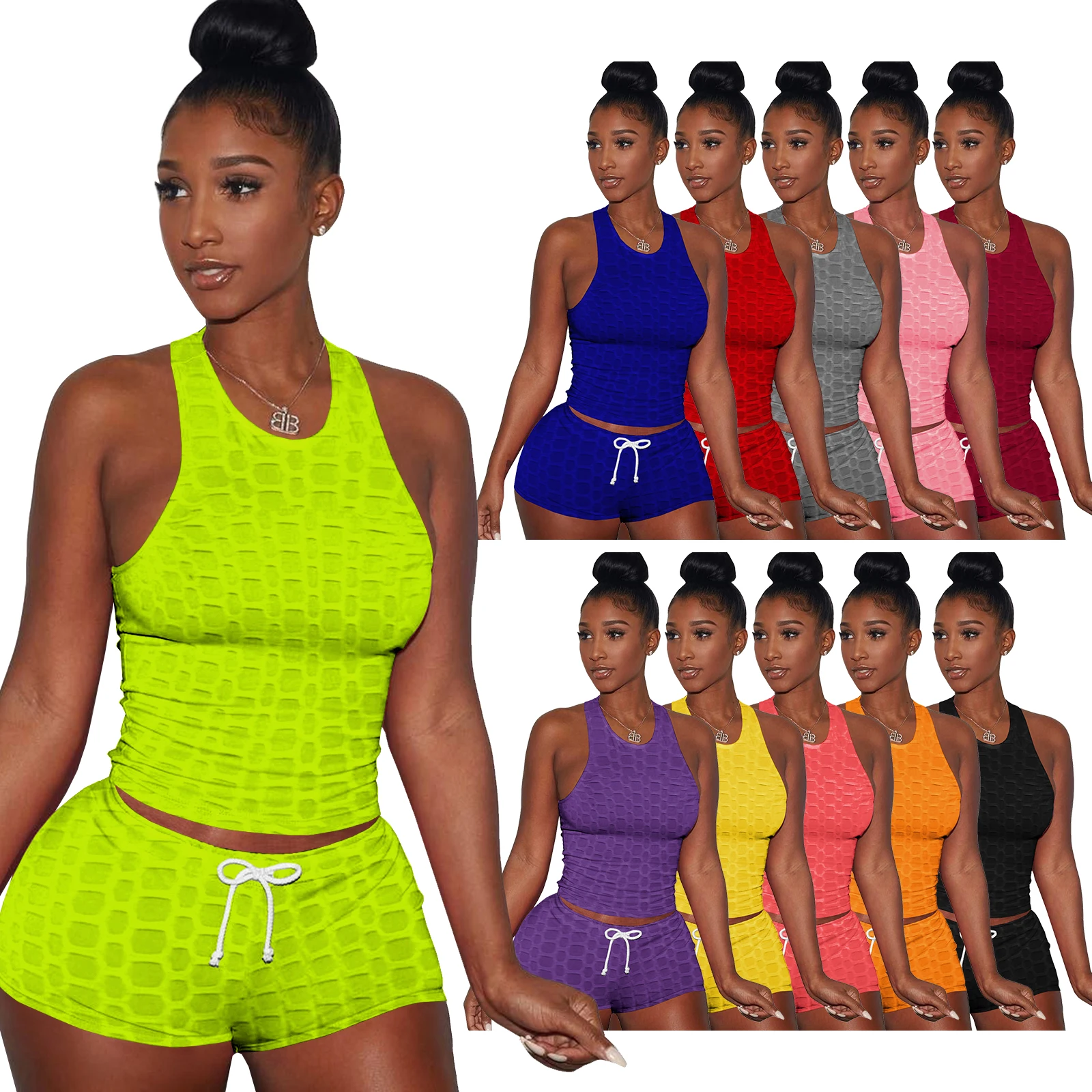 

Fashion slim fit 2 pieces seamless yoga short sets fitness women