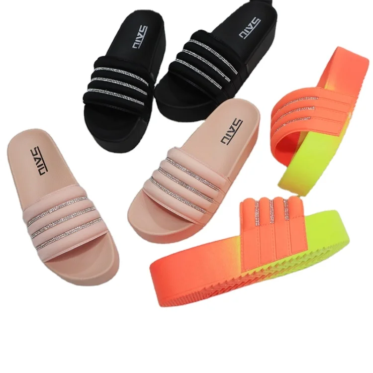 

Factory Wholesale Fashion Rainbow Large Size Non-Slip Crystal Platform High Heel Wear For Women Slippers